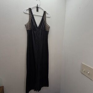 Vintage Deena SZ L Full Slip Dress Robe Peignoir Set Nylon Lace Trim 70s 80s